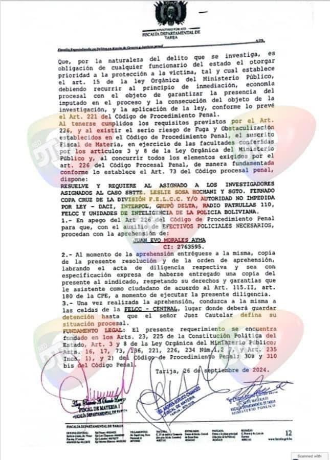 🇧🇴 | ÚLTIMA HORA: Fiscalía en Bolivia emite una orden de aprehensión contra el expresidente Evo Morales por un caso de trata y tráfico de personas.