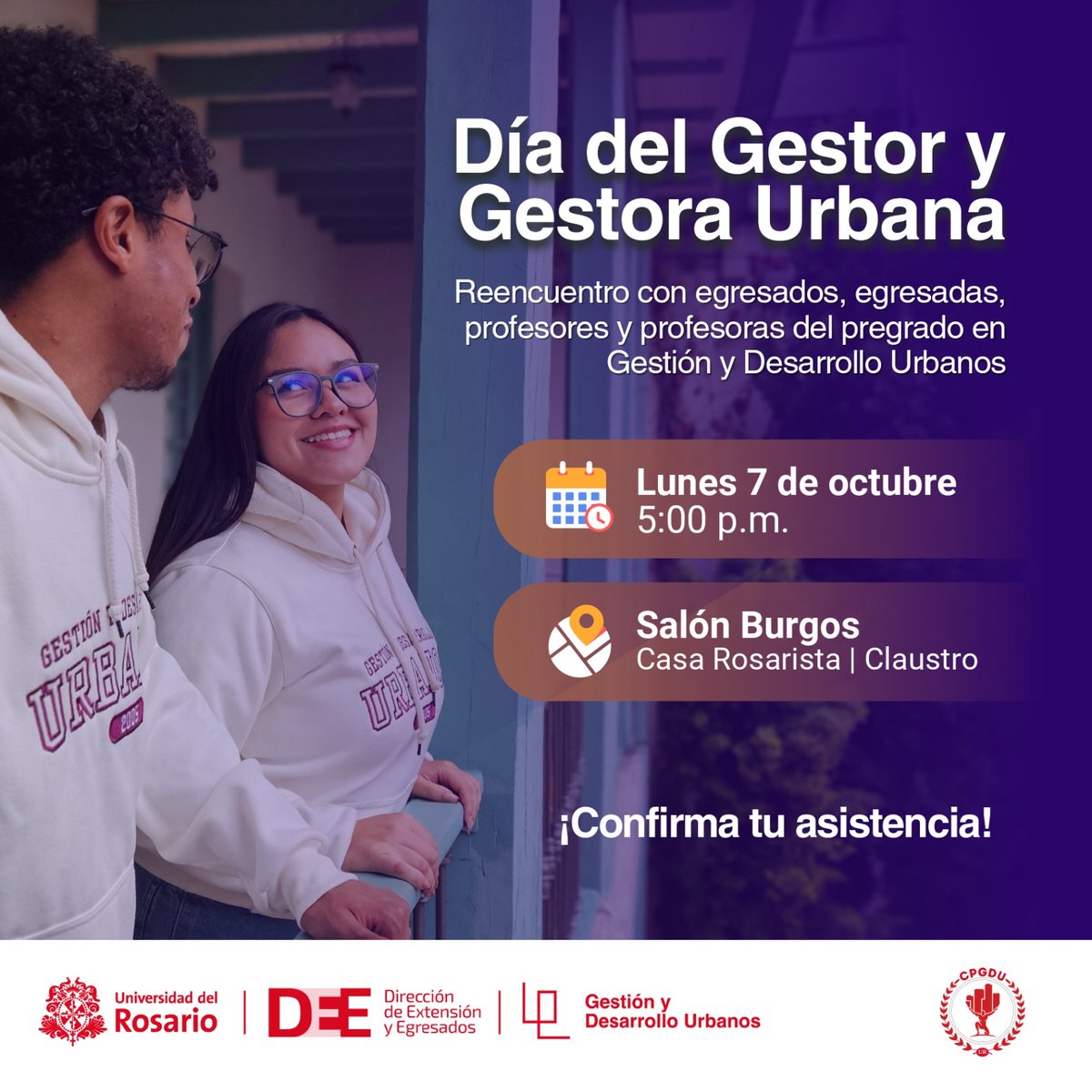 ¡Celebremos el día del Gestor y la Gestora Urbana! ✨️
Te esperamos el 7 de octubre a las 5:00 p.m. para compartir experiencias, reconectar con colegas y celebrar nuestra labor en la construcción de un mejor entorno urbano🏙
Confirma tu asistencia 👉 forms.office.com/r/rPKZQWveKs