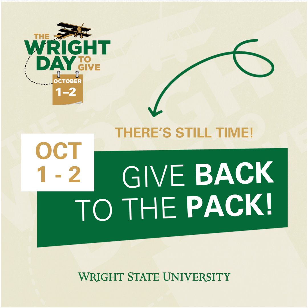There is still time to give on #WrightDay2Give, we are challenging ALL Lakers and Raiders to come together for Wright State Lake Campus students bit.ly/3Xw6tFB