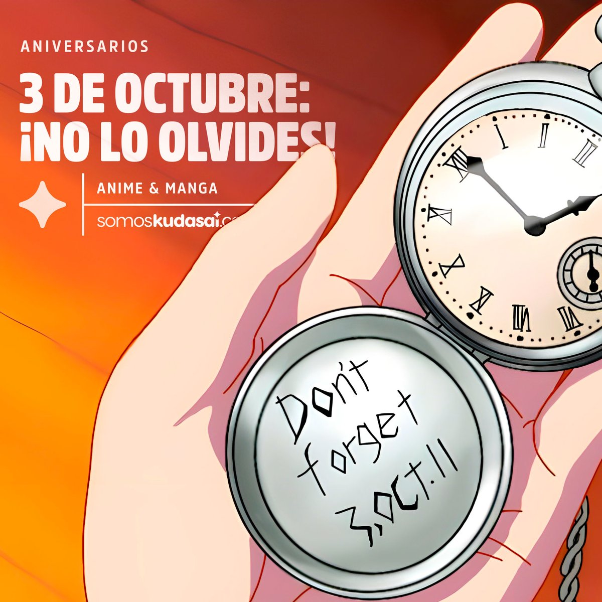 Ya es 3 de octubre en Japón, y esto tiene un significado especial para los fans de "Fullmetal Alchemist". 
Esta fecha, grabada en el reloj de bolsillo de Edward Elric con las palabras "Don’t Forget 3.Oct", simboliza el punto de partida de la travesía de los hermanos Elric.