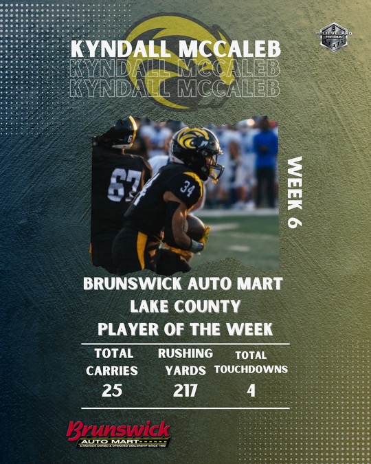 SmallTowneMedia's tweet image. Congrats to our Week 6 Brunswick Auto Mart Lake County Player of the Week, Kyndall McCaleb (@KyndallMccaleb) of the Riverside Beavers! McCaleb had 217 yards on 25 carries &amp;amp; 4 TD&apos;s vs Willoughby South.