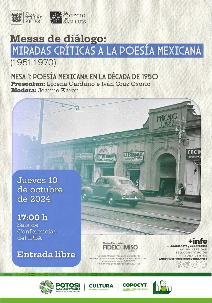 _IsraelR_'s tweet photo. Organizo un ciclo de mesas —fruto de la colaboración @el_colsan e @IPBASLP, con apoyo del @COPOCYT— sobre poesía mexicana de mediados de siglo XX. 
El jueves 10 de octubre contaremos con la participación de Lorena Garduño e Iván Cruz Osorio. Modera Jeanne Karen.
Agradezco su RT! https://t.co/yXaObDTSgW