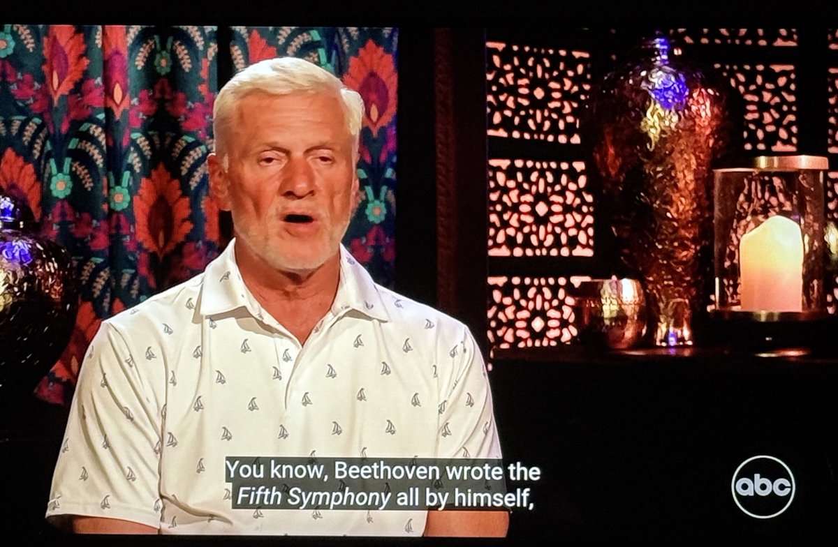 Baches_Burner's tweet photo. I admire Captain Kim’s confidence in comparing his “Mansion Men” song to Beethoven’s “Fifth Symphony”

#GoldenBachelorette #TheGoldenBachelorette https://t.co/oUaXKp2ImG