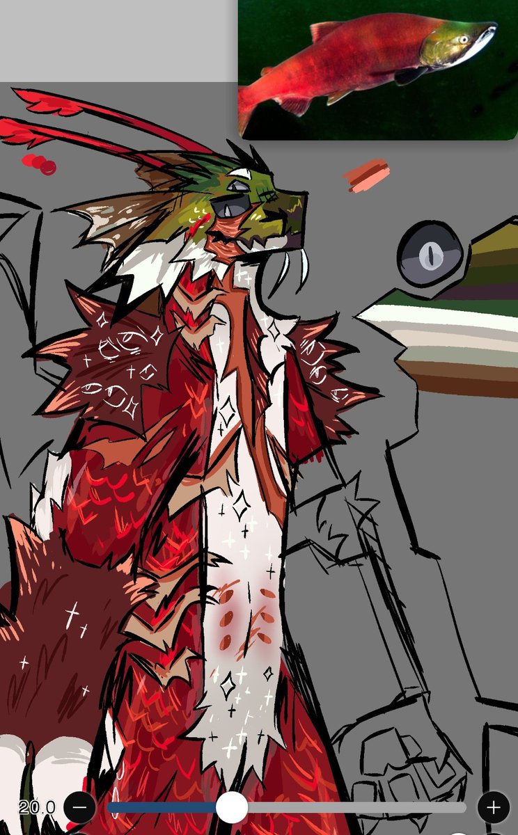 SalmonRedEclipX's tweet photo. asi voy con mi nueva fursona,  esta será la nueva ecli. su aspecto es algo sercano a un salmón salvaje, será mi oc personal.  la citada no me gusto. lo cambie 

que emoción tengo de acabar 
#oc #art https://t.co/dwOZdMiz4u