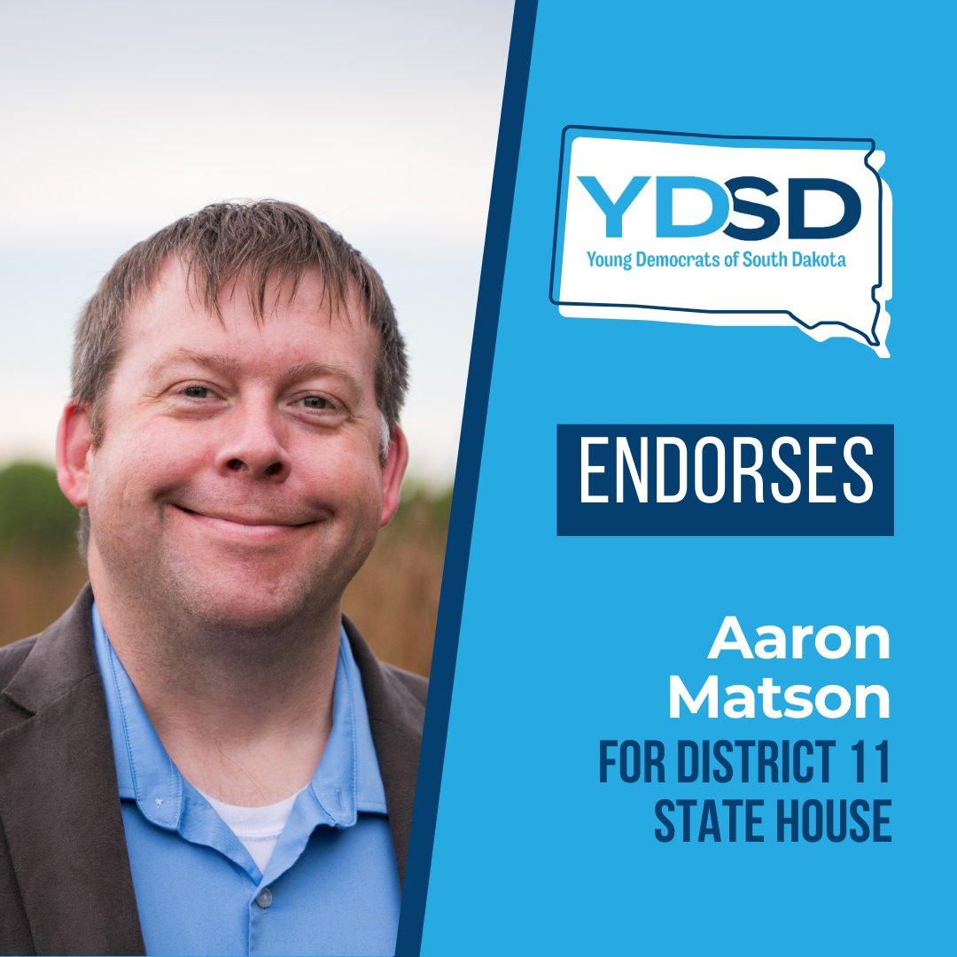 I'm happy to share that I've been endorsed by the Young Democrats of South Dakota!

I'm looking forward to working for a better future for all South Dakotans and will do my best to make sure young people's voices are heard in Pierre.