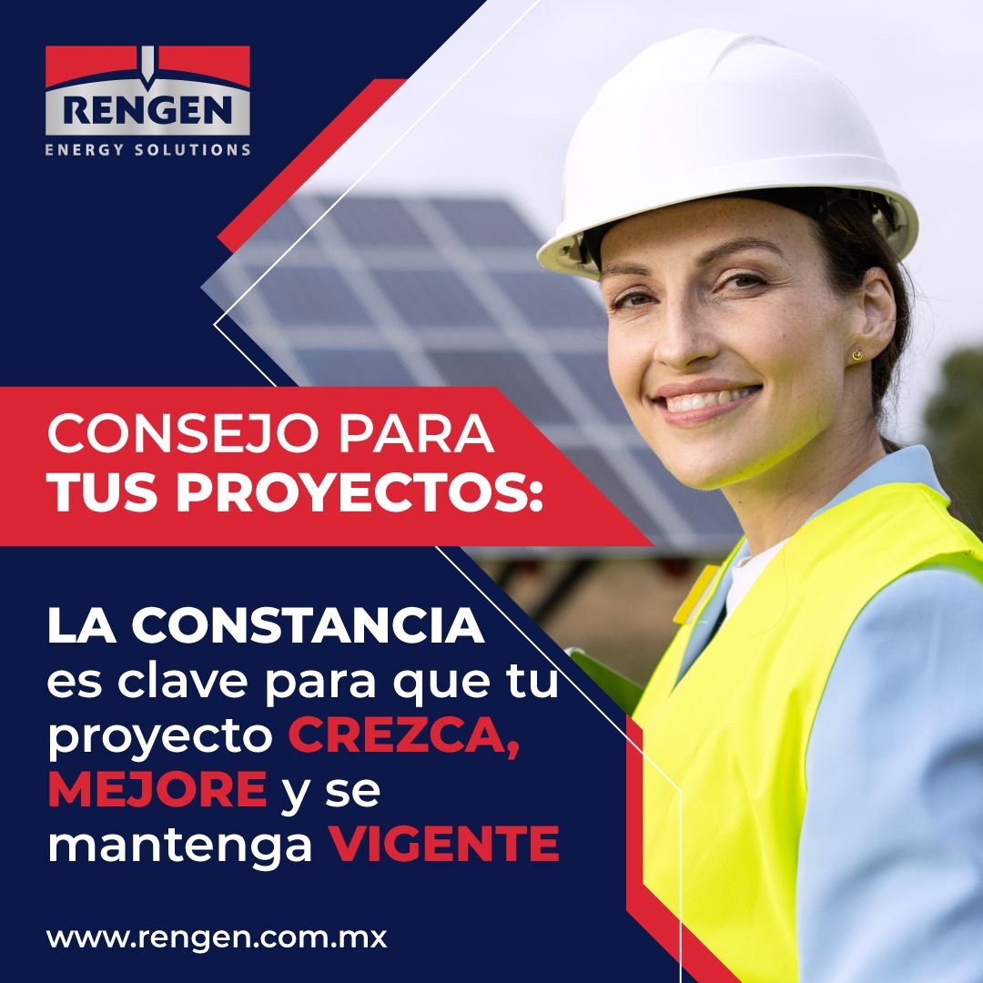 Una de las mayores virtudes que puede tener una persona encargada de un proyecto es la constancia. En #Rengen, contamos con capacitación constante para brindar la mejor atención a tus proyectos.
#tips #proyectos #consejos #RengenPower #tipsempresariales #proyectos