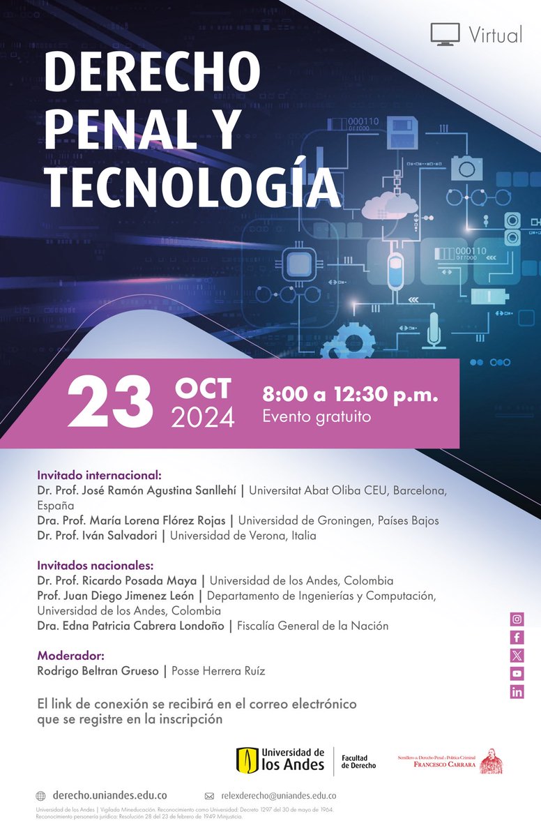 ricposadam's tweet photo. Muy invitados a nuestro próximo evento el día 23 de octubre sobre Derecho penal y tecnología, con grandes invitados nacionales e internacionales. Pueden inscribirse gratuitamente a este evento en el siguiente enlace: https://t.co/v1b7T8IBmr https://t.co/iYoHx5Tka0