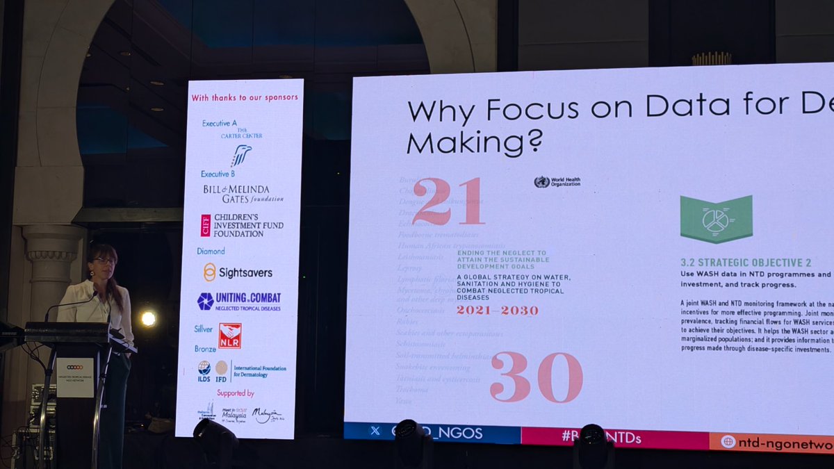 "Joint planning helped to transform competition between ministries into collaboration" Dr Prudence, Ugandan MoHealth, speaks to learnings of integrating WASH &amp; NTD actions. Funding to enable coordination was key &amp; has paid off at district level, now to tackle nationally. #NNN2024