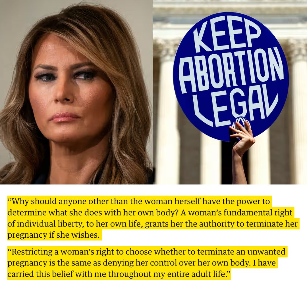 acnewsitics's tweet image. WOW!!!! Maybe this is why Melania Trump doesn't want to be seen with her husband. She is 100% pro-choice! This is what she wrote in her new book that comes out next week.