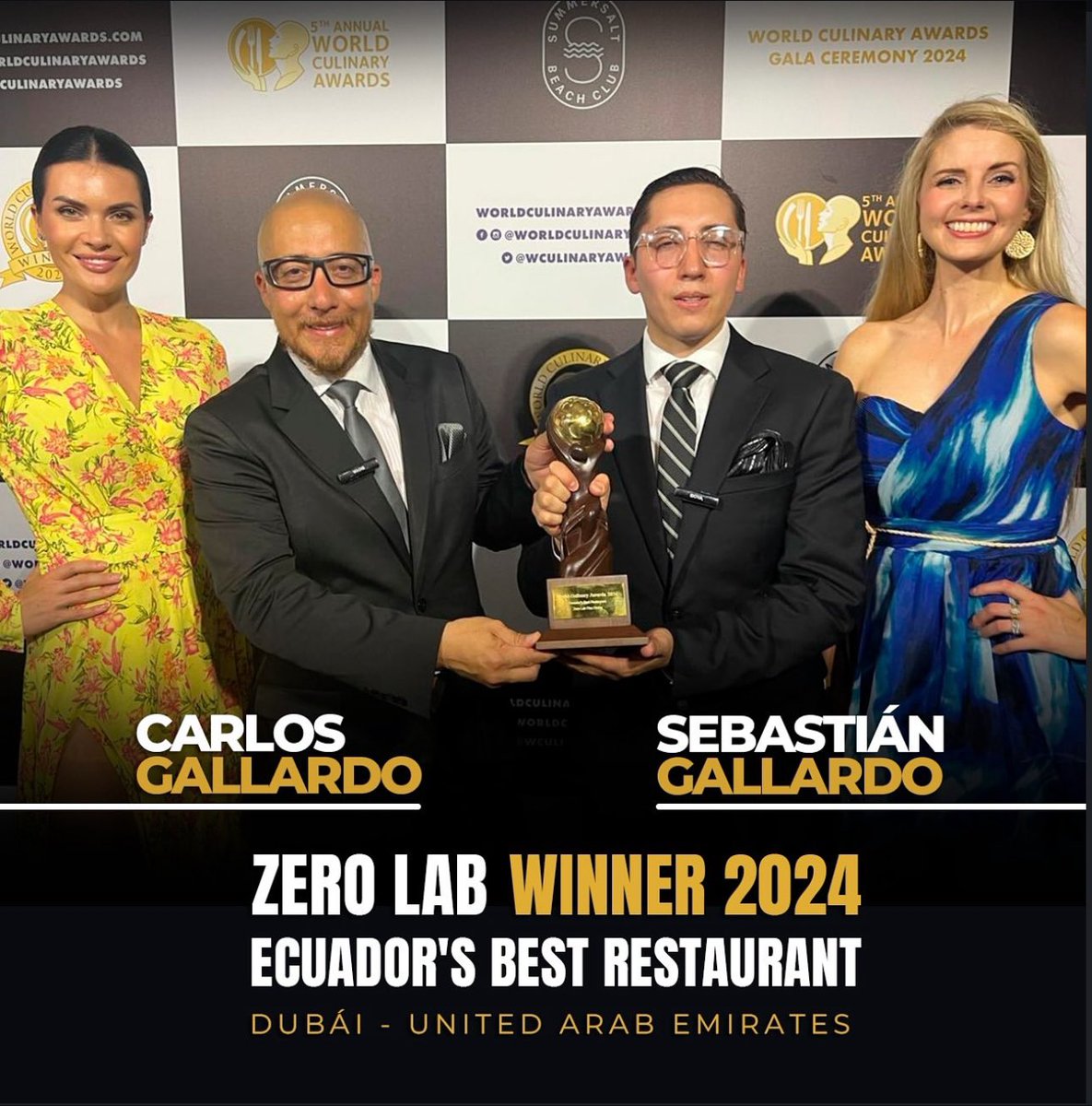 uniandesec's tweet photo. Eagle News 🦅💙| Los chefs Carlos y Juan Sebastián Gallardo recibieron la máxima presea culinaria de #Ecuador en los World Culinary Awards en Dubái #EAU por su destacado menú con productos ecuatorianos.

Estamos orgullosos de nuestros representantes 🇪🇨
 
#winners #zerolab #WCA https://t.co/nWC51vMa9r
