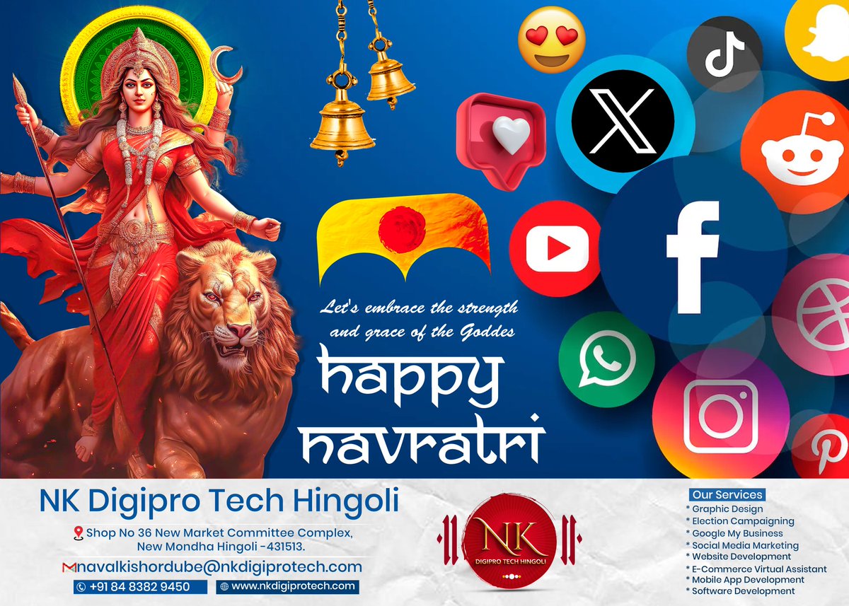 Nkdigiprotech's tweet photo. Let's embrace the strength and grace of the Goddes
Happy Navratri

-NK Digipro Tech,Hingoli.

#Happy #Navratri #DurgaPuja
#socialmediamarketing #digitalmarketingagency
#nkdigiprotech https://t.co/Me7jIw2GZi