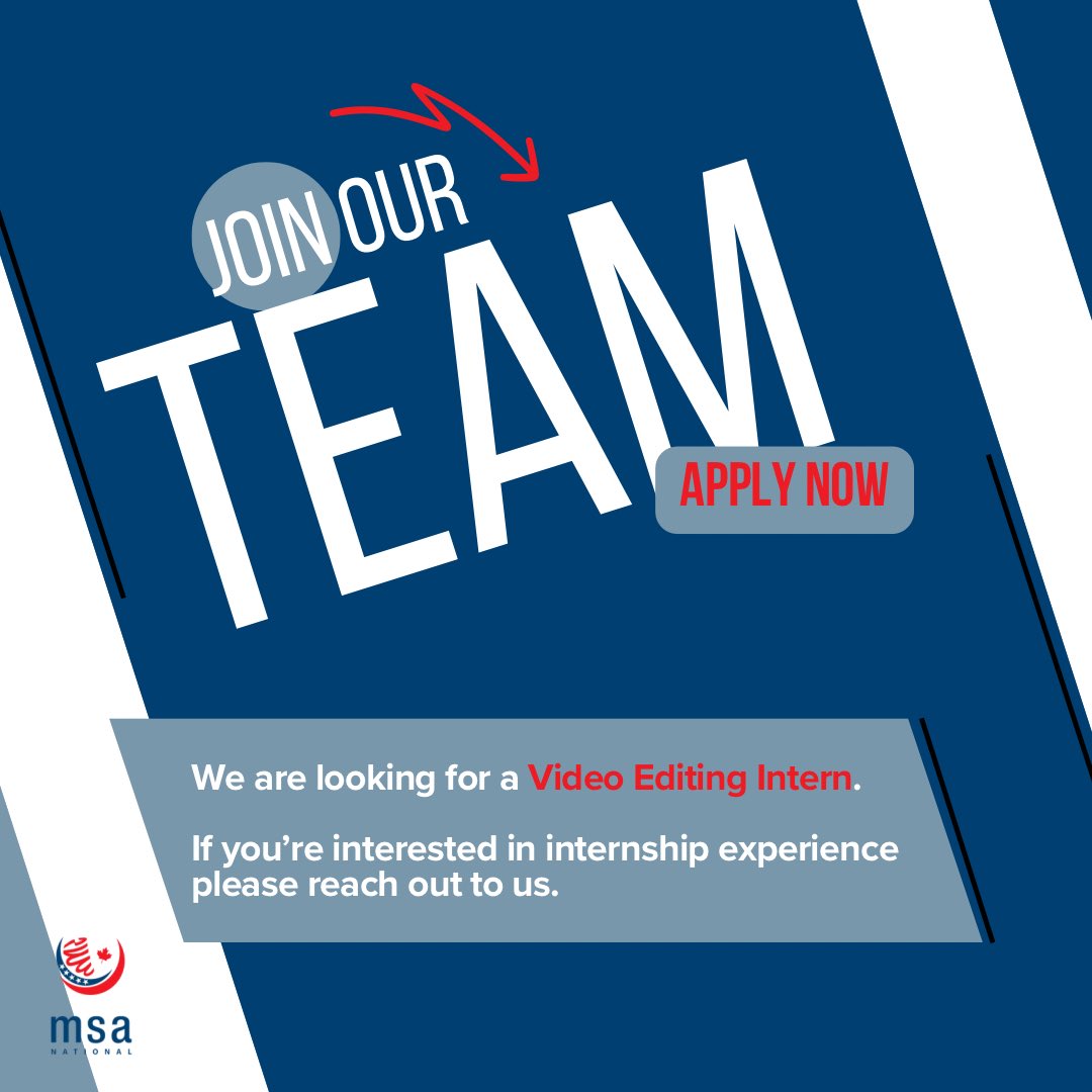 MSA National (@msanational) on Twitter photo Are you passionate about video editing and storytelling? MSA National is looking for a talented Video Editing Intern to help us elevate our digital presence.
To apply, please send us your resume and samples of your work to socialmedia@msanational.org
#MSAnational #MSA #islam Are you passionate about video editing and storytelling? MSA National is looking for a talented Video Editing Intern to help us elevate our digital presence.
To apply, please send us your resume and samples of your work to socialmedia@msanational.org
#MSAnational #MSA #islam