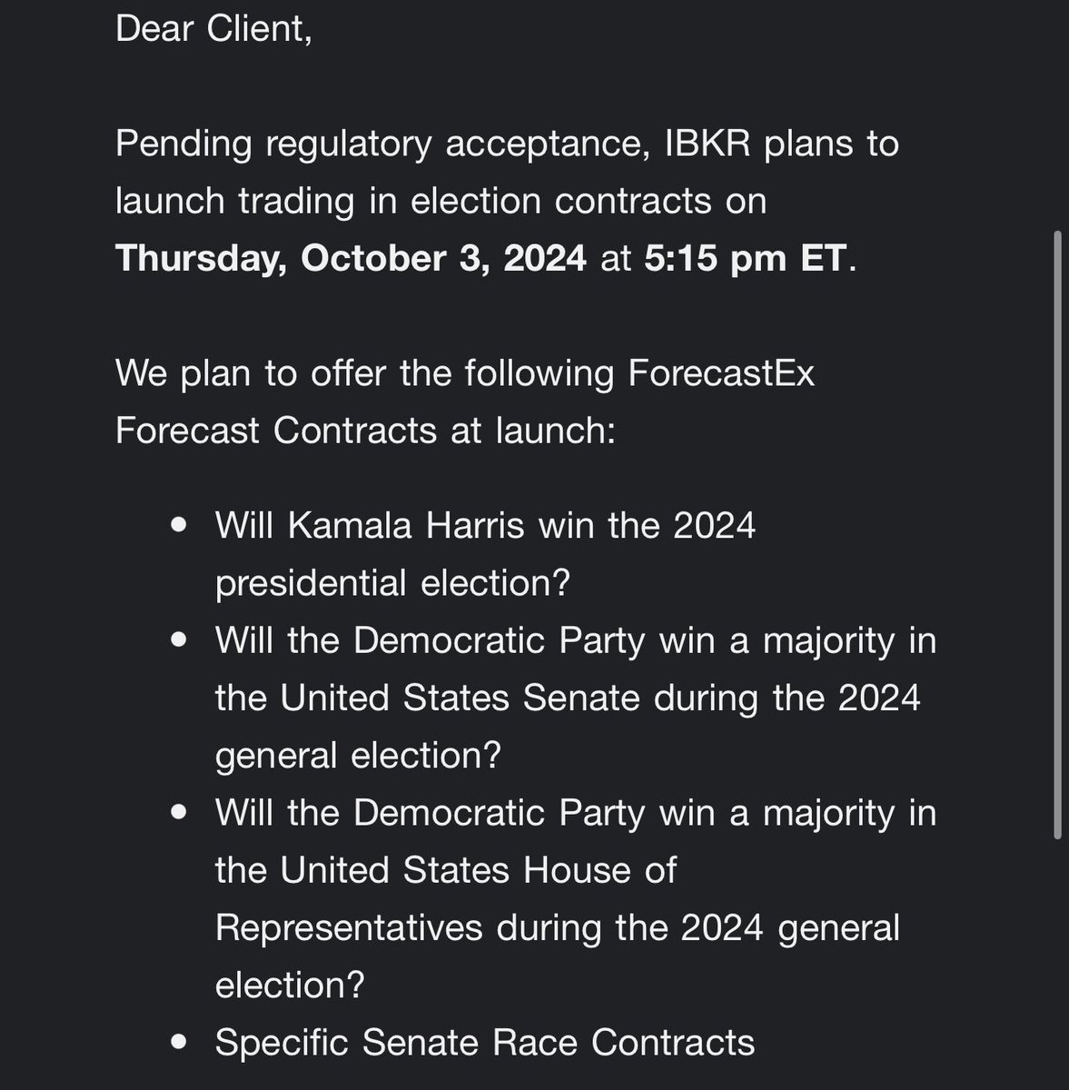 $IBKR with the election contracts coming in. 

Brokerage = investing?
Betting Apps = speculating? 

What’s now stopping a brokerage from buying a sports betting company (or the other way around)?