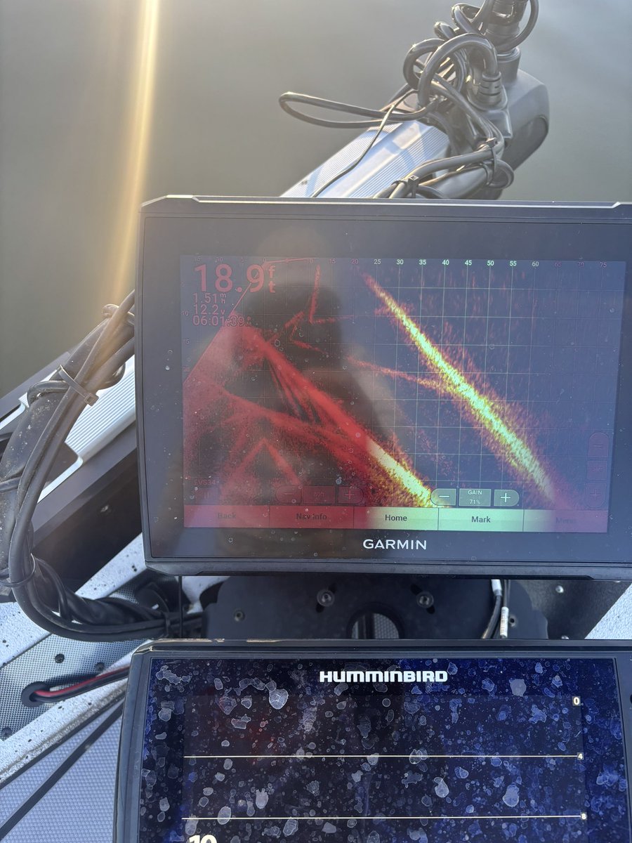 MikeLoll11's tweet photo. Hey @Garmin what’s going on with my Livescope?  Never seen this white line and everything on a downward angle. First time I’ve had this happen in two years. My transducer placement hasn’t changed. Help! https://t.co/8bjy3yOAso
