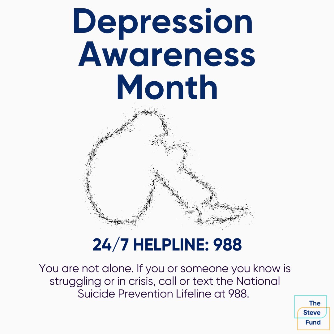 thestevefund's tweet photo. Did you know October is #DepressionAwarenessMonth? This month raises awareness of disparities in mental health service access &amp; advocates for policy changes that prioritize mental well-being. Remember, it's always okay to ask for help. #TheSteveFund https://t.co/gyAfYkIJAT