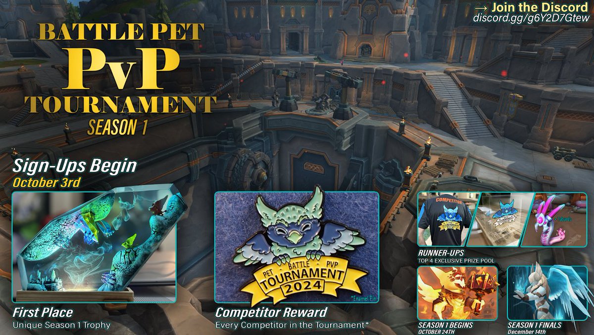 Put your Pet Battle PVP skills to the test - Sign-ups for Season 1 Pet Battle PVP Tournament opens October 3rd! This is a player-created and run event, and it includes prizes such as a custom trophy and jersey. Learn more: petbattlepvp.com/home