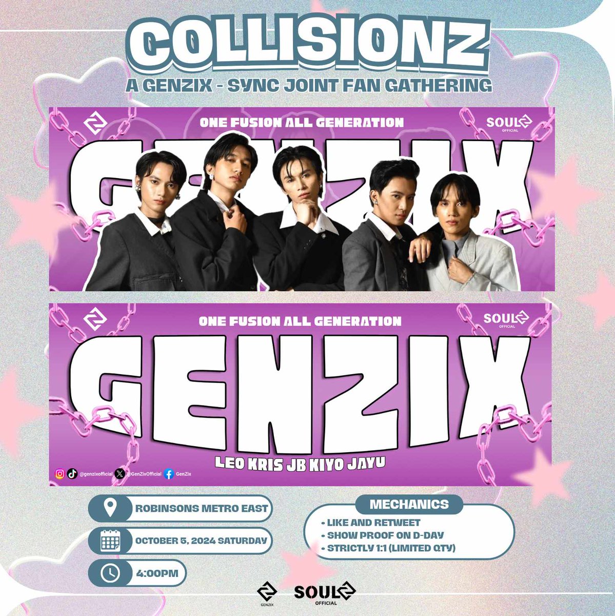 soulzofficial__'s tweet photo. Get ready to raise your banners at #COLLISIONz! ✨ 

GENZIX Hand Banner
📍Robinson's Metro East 
🗓️ October 5, 2024 | 4PM 

Follow the mechanics below to secure yours! 

@genzixofficial #GenZix #COLLISIONz https://t.co/XUZrkZeTNc