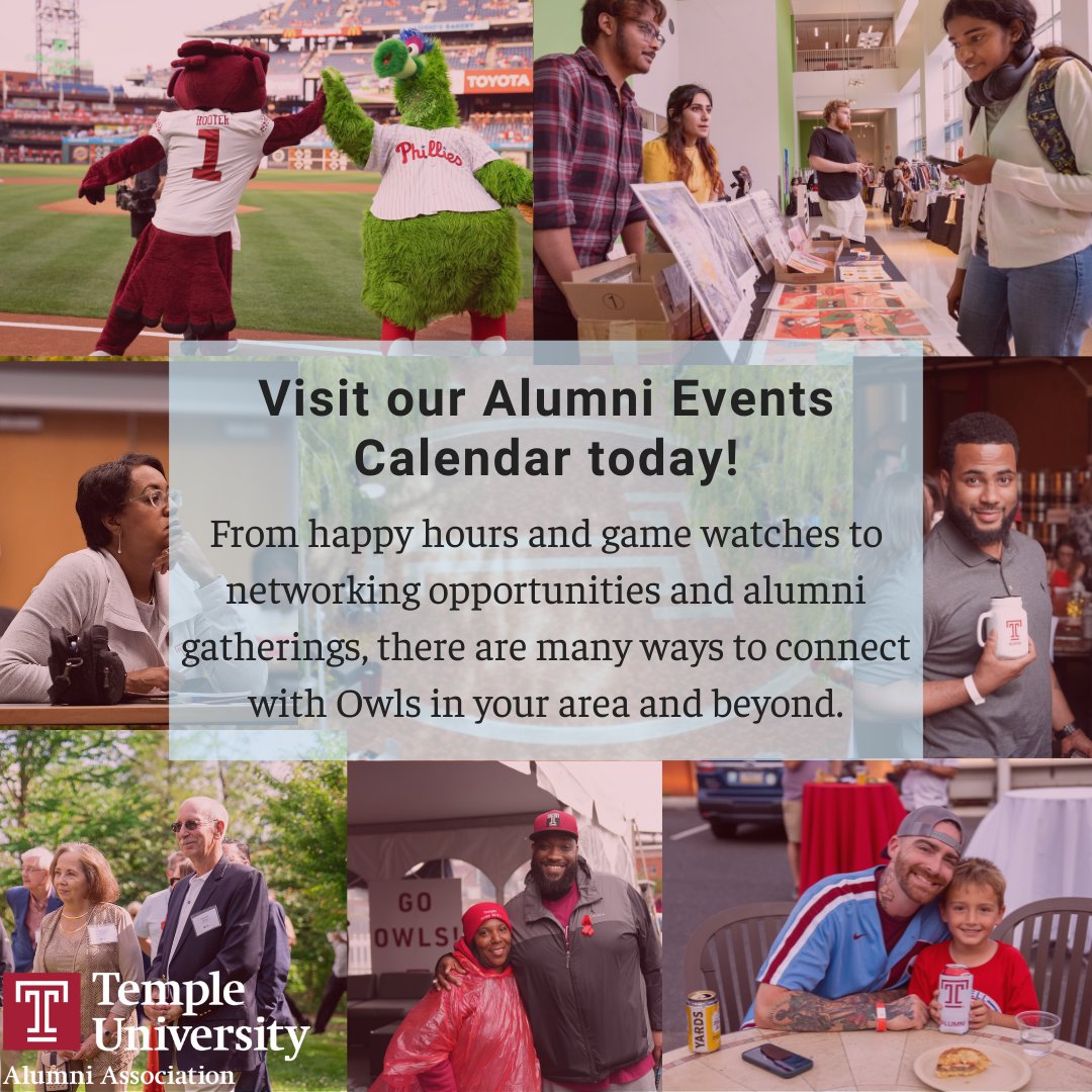 PhillyOwls's tweet photo. Reconnect, reminisce, and make new memories with your Temple family! Whether on campus or across the globe, our alumni events are designed just for you. 

Discover what’s happening next by visiting our Alumni Calendar: https://t.co/s4l0UGiMNs https://t.co/LDSYixMXet