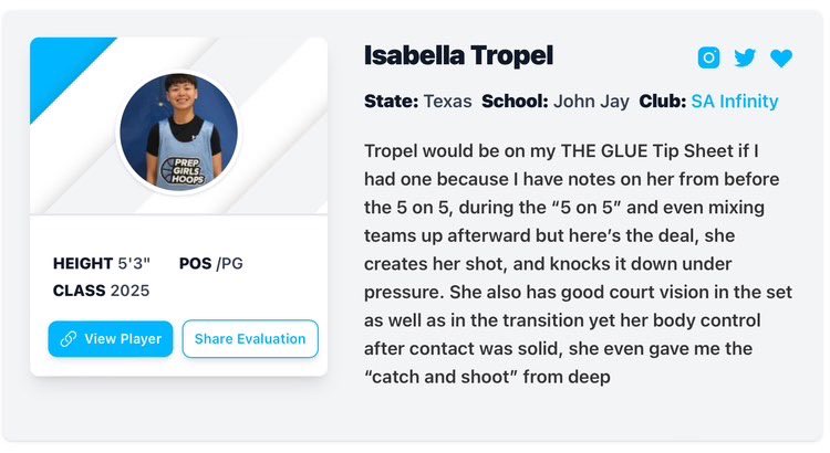 Izzy Tropel (@izzyyluvs2hoop) on Twitter photo Thank you again <a href="/PrepHoops/">Prep Hoops ๐</a> for the invitation to the class of 25โ-26โ Prep Girls Hoops prospect basketball camp! And thank you to <a href="/girlzprepreport/">Girlz Prep Report</a> for the evaluation! I had a great time competing against other players around Texas in Dallas! Thank you again <a href="/PrepHoops/">Prep Hoops ๐</a> for the invitation to the class of 25โ-26โ Prep Girls Hoops prospect basketball camp! And thank you to <a href="/girlzprepreport/">Girlz Prep Report</a> for the evaluation! I had a great time competing against other players around Texas in Dallas!