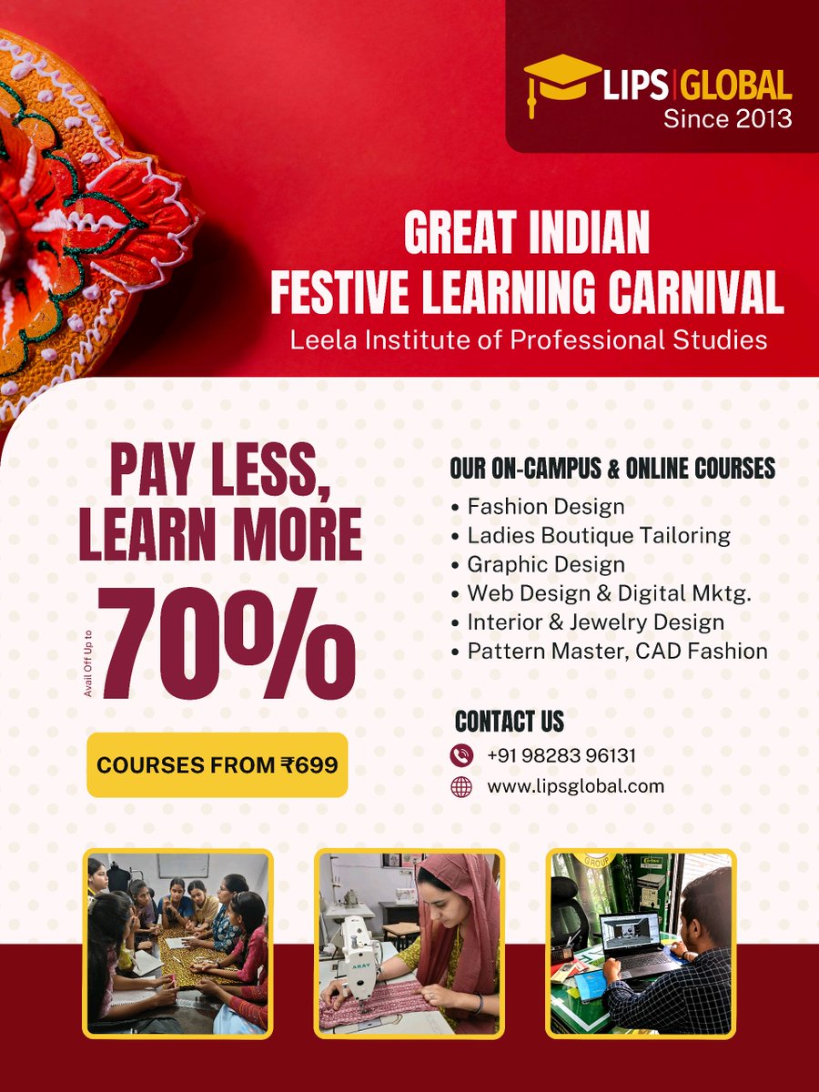 lipsglobal's tweet photo. Pay Less, Learn More! Up to 70% off on courses starting from ₹699. Join the Great Indian Festive Learning Carnival! #LearnWithLIPS #FestiveOffers https://t.co/Q7cIo4KFnQ
