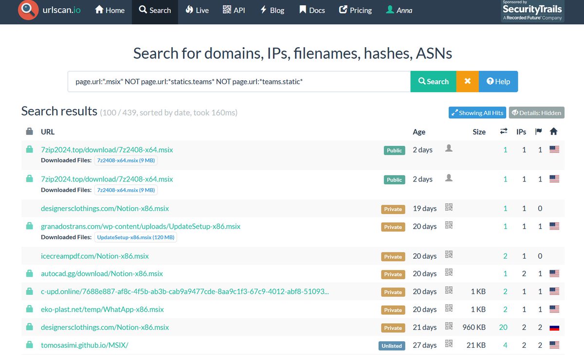 RussianPanda 🐼 🇺🇦 (@russianpanda9xx) on Twitter photo MSIX is still so hot right now, here is the basic query to get started with some juicy malware hunting, thanks <a href="/urlscanio/">urlscan.io</a> 🕵️
query: page.url:".msix" NOT page.url:*statics.teams* NOT page.url:*teams.static* MSIX is still so hot right now, here is the basic query to get started with some juicy malware hunting, thanks <a href="/urlscanio/">urlscan.io</a> 🕵️
query: page.url:".msix" NOT page.url:*statics.teams* NOT page.url:*teams.static*
