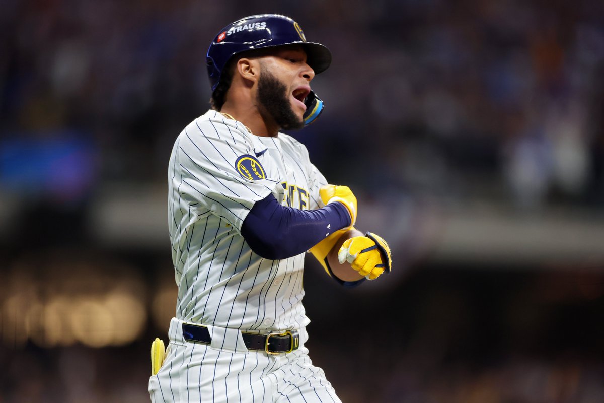 MLBNetwork's tweet photo. Jackson Chourio is just the second rookie EVER to hit multiple game-tying and/or go-ahead home runs in a #Postseason game!

(H/T @EliasSports) | #ThisIsMyCrew