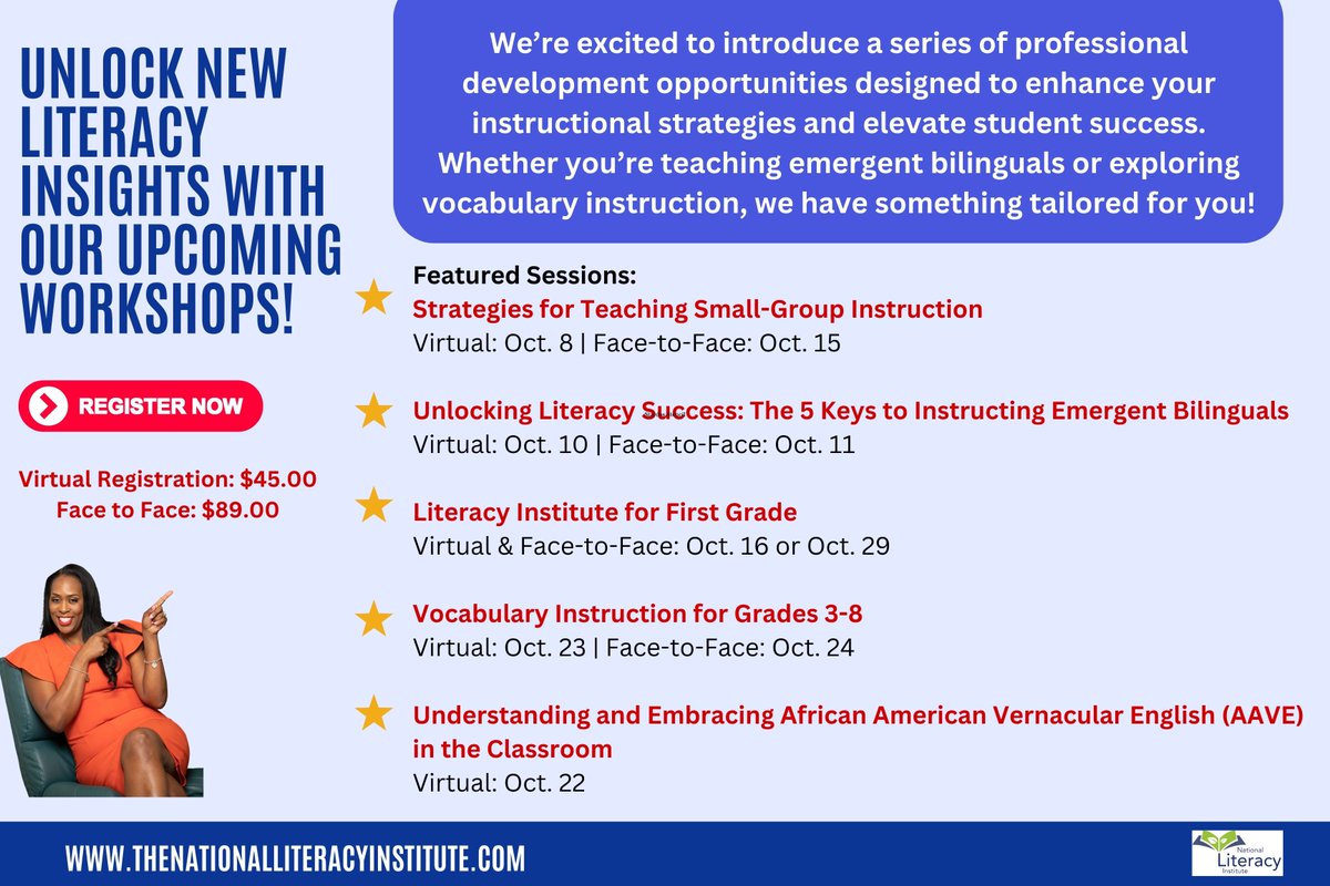 🚀 Elevate Your Classroom with Our Upcoming Workshops! 🚀

I’m excited to share a series of professional development workshops designed to enhance your instructional practices and promote inclusive literacy.