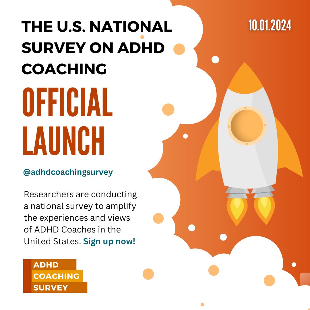 The U.S. National Survey on ADHD Coaching is LIVE! 🚀
Take the 15-minute, anonymous survey at adhdcoachingsurvey.org to:
1. Amplify the experiences and viewpoints of ADHD Coaches
2. Form a field research agenda
3. Document practice barriers
4. Develop ADHD Coaching priorities