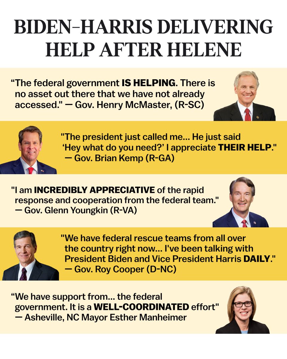 grantstern's tweet photo. The Biden-Harris Administration is on top of Hurricane Helene recovery efforts.

In America, we have each others's backs when the chips are down.

Except Donald Trump, because he's deeply un-American. https://t.co/fSBMeMyBj4