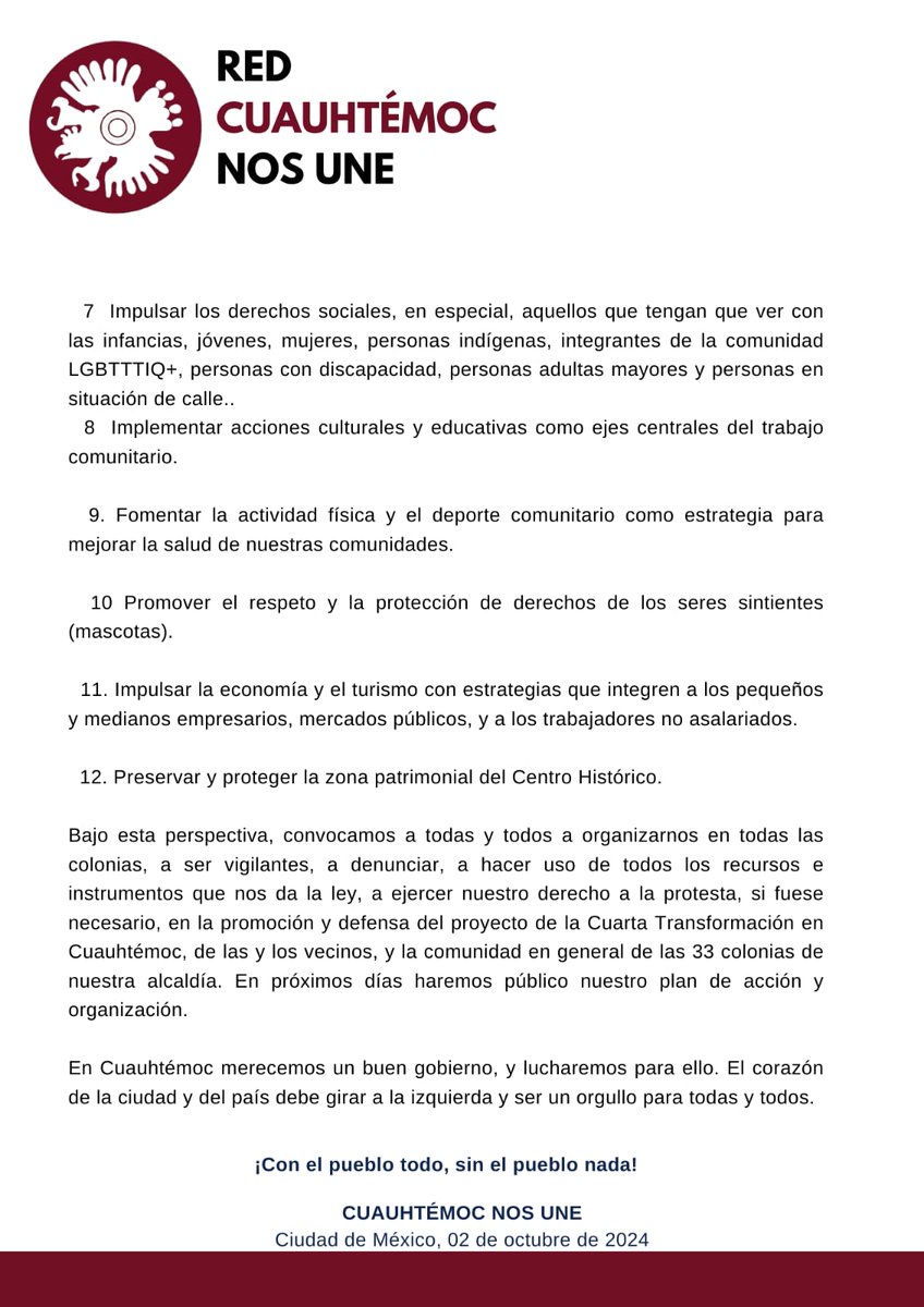 CuauhtemocRed's tweet photo. El día de ayer también inició un nuevo gobierno en la Alcaldía Cuauhtémoc. Un gobierno de la Coalición PAN/PRI/PRD, y como militantes de la Cuarta Transformación en la demarcación nos pronunciamos en los siguientes términos: 👇🏻 https://t.co/O6CxlURYdc
