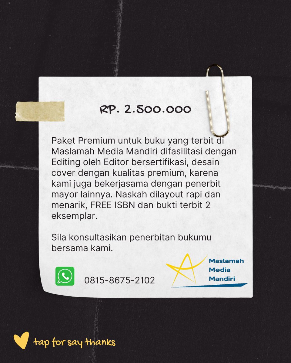 maslamahgroup's tweet photo. Konsultasikan Penerbitan Bukumu Bersama Kami. Cek Paket Premiumnya di flyer ya. https://t.co/v84YFPZVh2