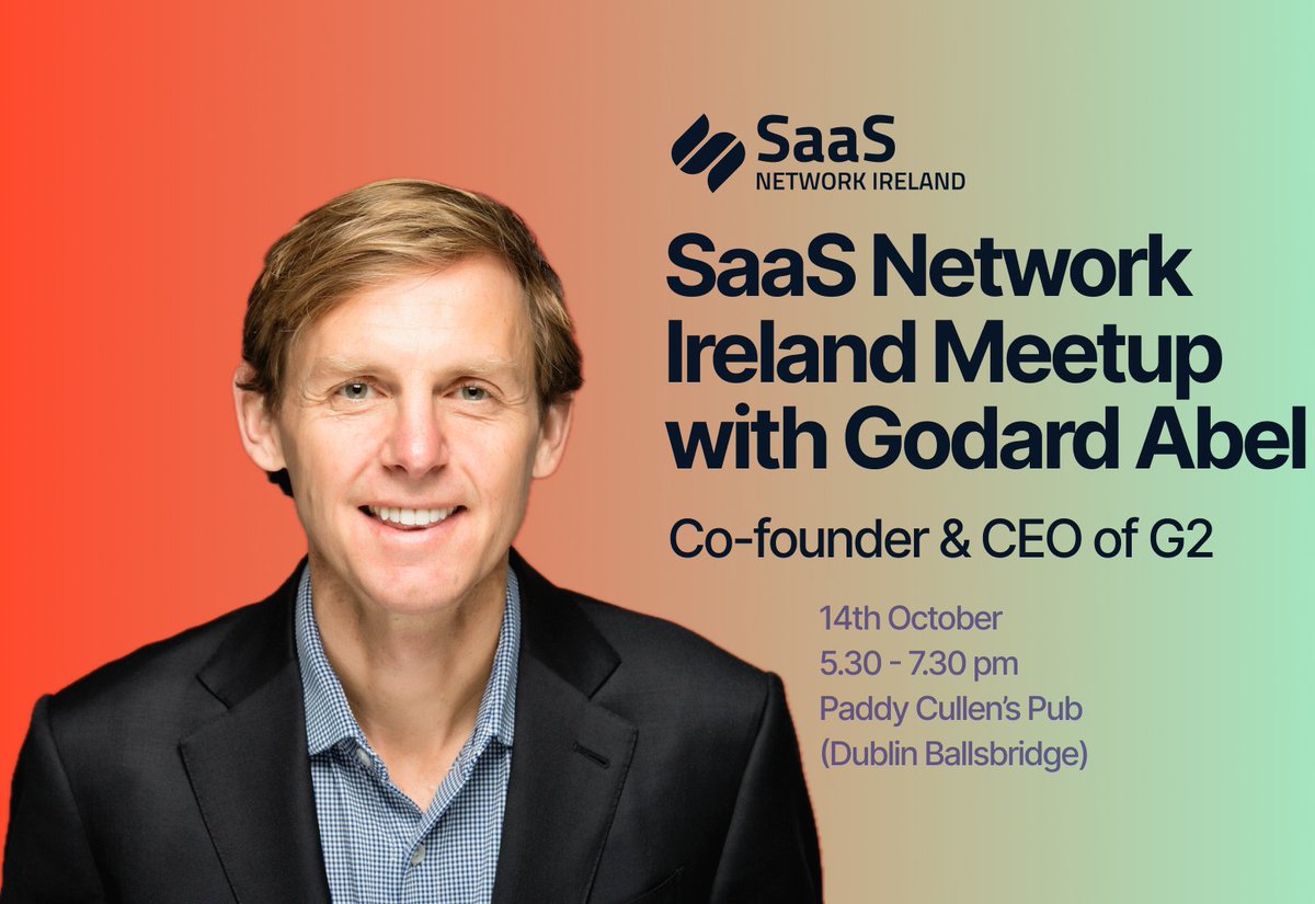 TechIreland (@techireland) on Twitter photo ✨@SaaSNetIreland Meetup – October 14th, 2024
Join SaaS Network Ireland for a casual meetup with Godard Abel, CEO of G2, at Paddy Cullen’s Pub in Dublin.
🗓️ Date: October 14, 2024
📍 Location: Paddy Cullen’s Pub, Dublin
Secure Your Spot Today! 👉 ti.to/saas-network-i…
#SaaS ✨@SaaSNetIreland Meetup – October 14th, 2024
Join SaaS Network Ireland for a casual meetup with Godard Abel, CEO of G2, at Paddy Cullen’s Pub in Dublin.
🗓️ Date: October 14, 2024
📍 Location: Paddy Cullen’s Pub, Dublin
Secure Your Spot Today! 👉 ti.to/saas-network-i…
#SaaS