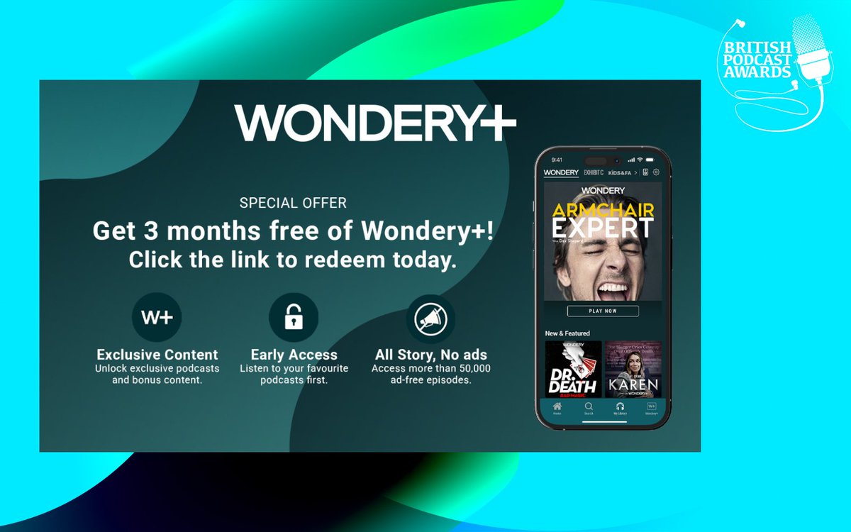 Wondery, a 2024 #BritishPodcastAwards partner, is offering a special 3-month free trial of Wondery+.

Download the free Wondery app via the link below and enhance your podcast experience with Wondery+.

tinyurl.com/22rm5cwt

#Ad #EventPartner