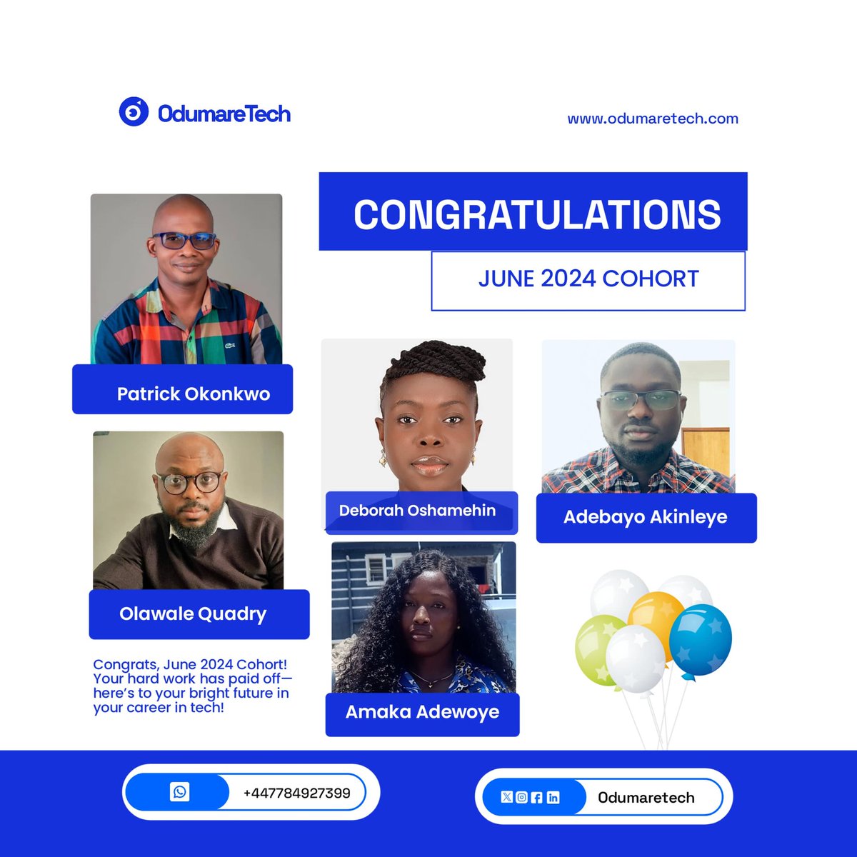 OdumareTech's tweet photo. Cheers to June Cohort who has dedicated 16 weeks in acquiring a new skill. We are very much proud of you and we wish you the very best in your endeavour. 
#odumaretech #junecohort #Congratulations https://t.co/FPL4AsLhnD
