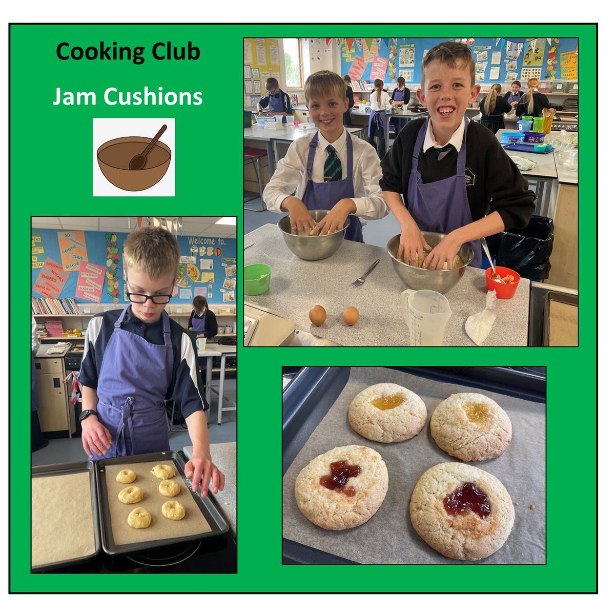 SWS_School's tweet photo. 🍓✨ Today at SWS Cooking Club, our KS3 students got hands-on making delightful jam cushions! 🍞❤️ Their enthusiasm and teamwork turned simple ingredients into tasty treats. Can’t wait to taste these yummy creations! #SWSCookingClub #JamCushions #BuddingChefs 🍽️👏 https://t.co/oSjjK9amCb