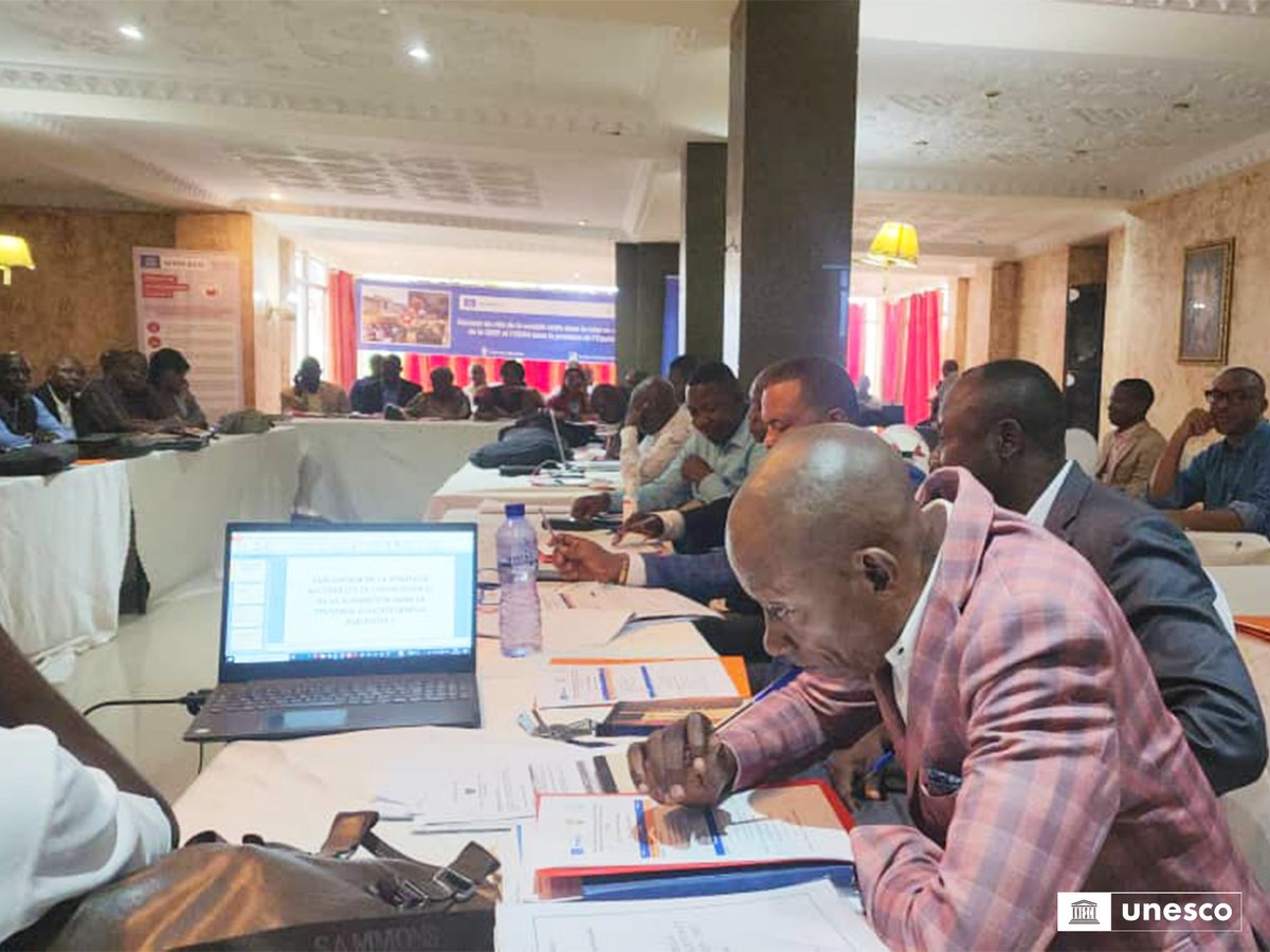 UNESCOKinshasa's tweet photo. L'#UNESCO &amp;  le #CONEPT appuient le renforcement du financement innovant dans l’#Equateur.
✳L’atelier de l’examen du rôle de la #SoCiv dans la mise en œuvre de la Stratégie Sectorielle de l’Education &amp; la Formation &amp; de l'#ODD4 dans l'Equateur se tient à #Mbandaka du 02-04/10. https://t.co/DYjr8FTvlI