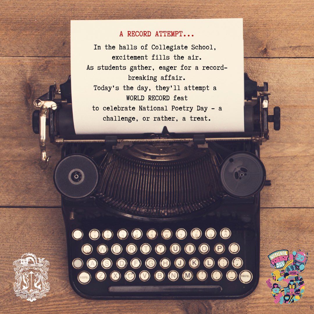 CollegiateSB's tweet photo. 🪶 Gearing up for today’s World Record attempt! 

@PoetryDayUK @CollegiateLibs #NationalPoetryDay @MichaelRosenYes @PoetDeanwilson6 https://t.co/ufpVoaf5bi