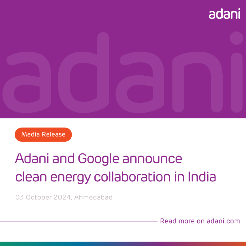 AdaniOnline's tweet photo. Adani Group has announced a collaboration with @GoogleIndia to increase clean energy supply to India’s grid through a new solar-wind hybrid project at Khavda, Gujarat. Adani plans to increase the focus on merchant and C&amp;I customers to help decarbonise industries.