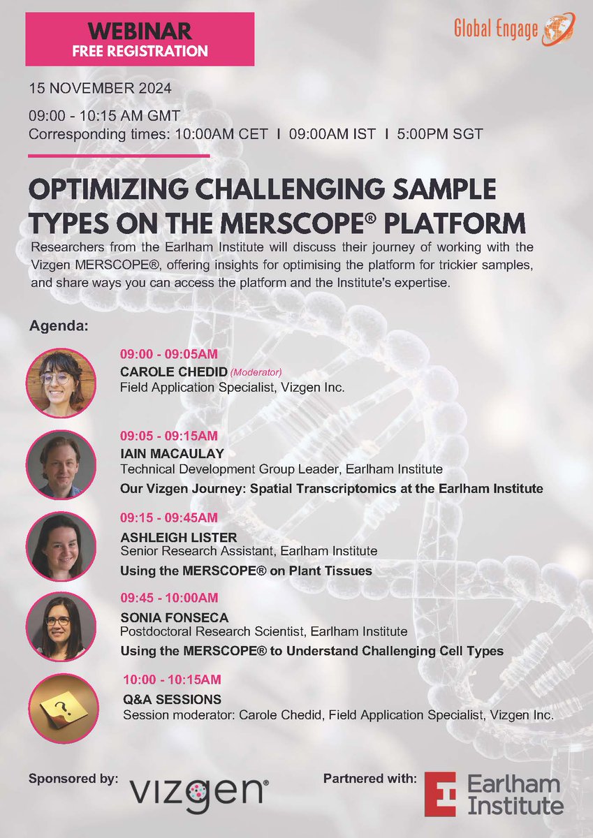 Vizgen (@vizgen_inc) on Twitter photo ๐ปJoin <a href="/vizgen_inc/">Vizgen</a> & <a href="/lifesciences_GE/">Global Engage</a> #Webinar
๐๏ธ15 Nov | Friday | 09:00 AM GMT
Experts from <a href="/EarlhamInst/">Earlham Institute</a> will share their journey working with the MERSCOPE & offer tips for optimizing the platform for tricky samples.
๐hubs.ly/Q02RWZj80
๐Register to view on-demand! ๐ปJoin <a href="/vizgen_inc/">Vizgen</a> & <a href="/lifesciences_GE/">Global Engage</a> #Webinar
๐๏ธ15 Nov | Friday | 09:00 AM GMT
Experts from <a href="/EarlhamInst/">Earlham Institute</a> will share their journey working with the MERSCOPE & offer tips for optimizing the platform for tricky samples.
๐hubs.ly/Q02RWZj80
๐Register to view on-demand!