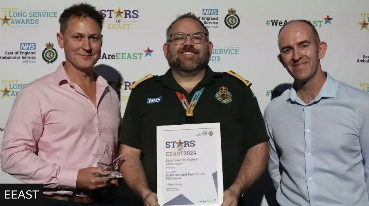 Well deserved recognition for <a href="/NkwilliamsNw/">Nick Williams 🚑</a> and the <a href="/EastEnglandAmb/">EEAST Ambulance Service</a> Advanced Practice #PEoLC Team - providing dignified and therapeutic emergency care for patients in the final stages of life across the East of England  <a href="/Hospicstfrancis/">The Hospice of St Francis</a> <a href="/iampaulgates/">Paul Gates</a>  bbc.co.uk/news/articles/…