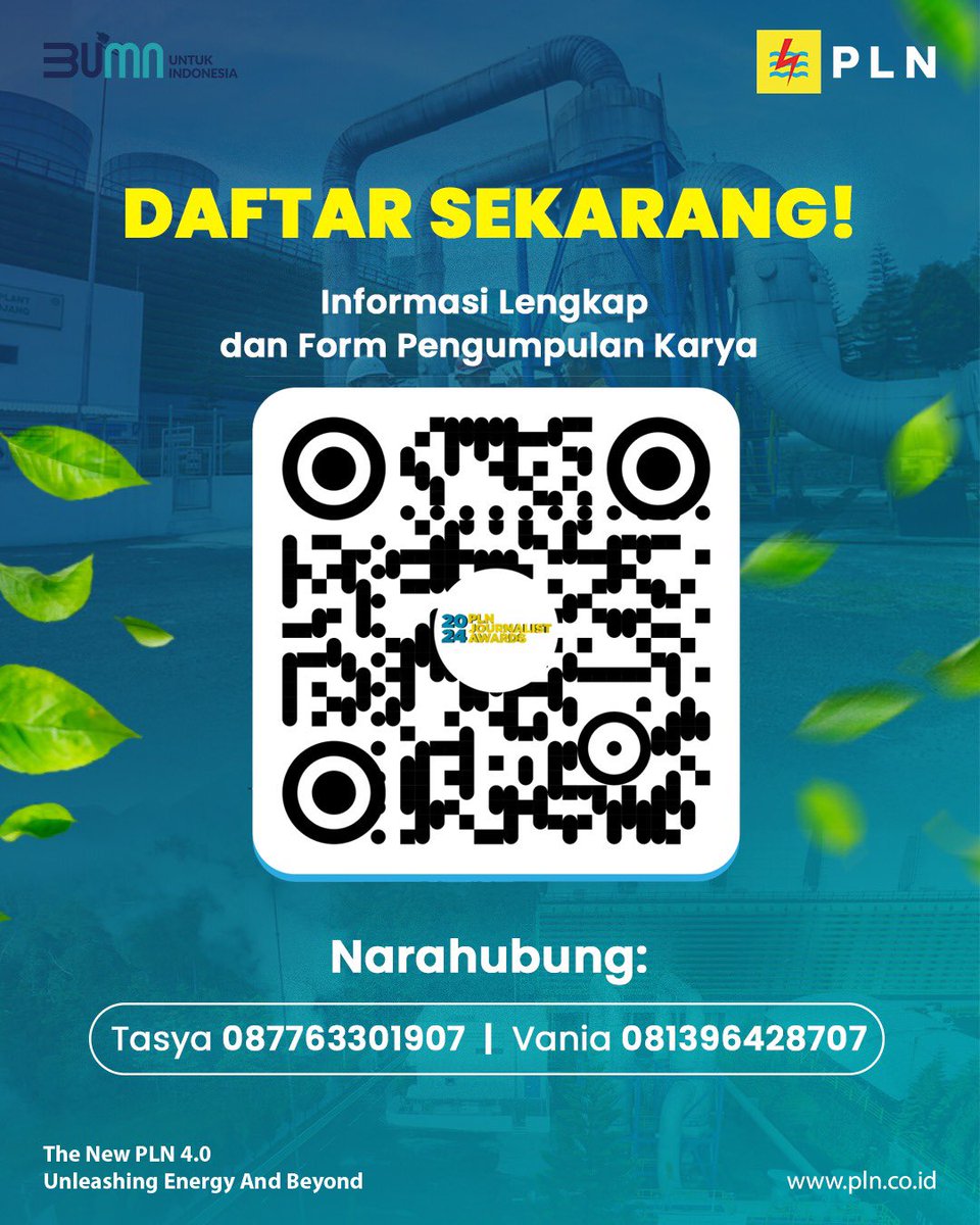 Sakt96's tweet photo. Electrizen, pendaftaran PLN Journalist Award (PJA) 2024 telah dibuka!

Untuk informasi lebih lanjut, yuk cek di https://t.co/xghZyOuxel…

#PLN #PLNUntukIndonesia #AcceleratingRenewableEnergy #PLNJournalistAwards  #PLNTerdepanTransisiEnergi https://t.co/frcXQkoA5X