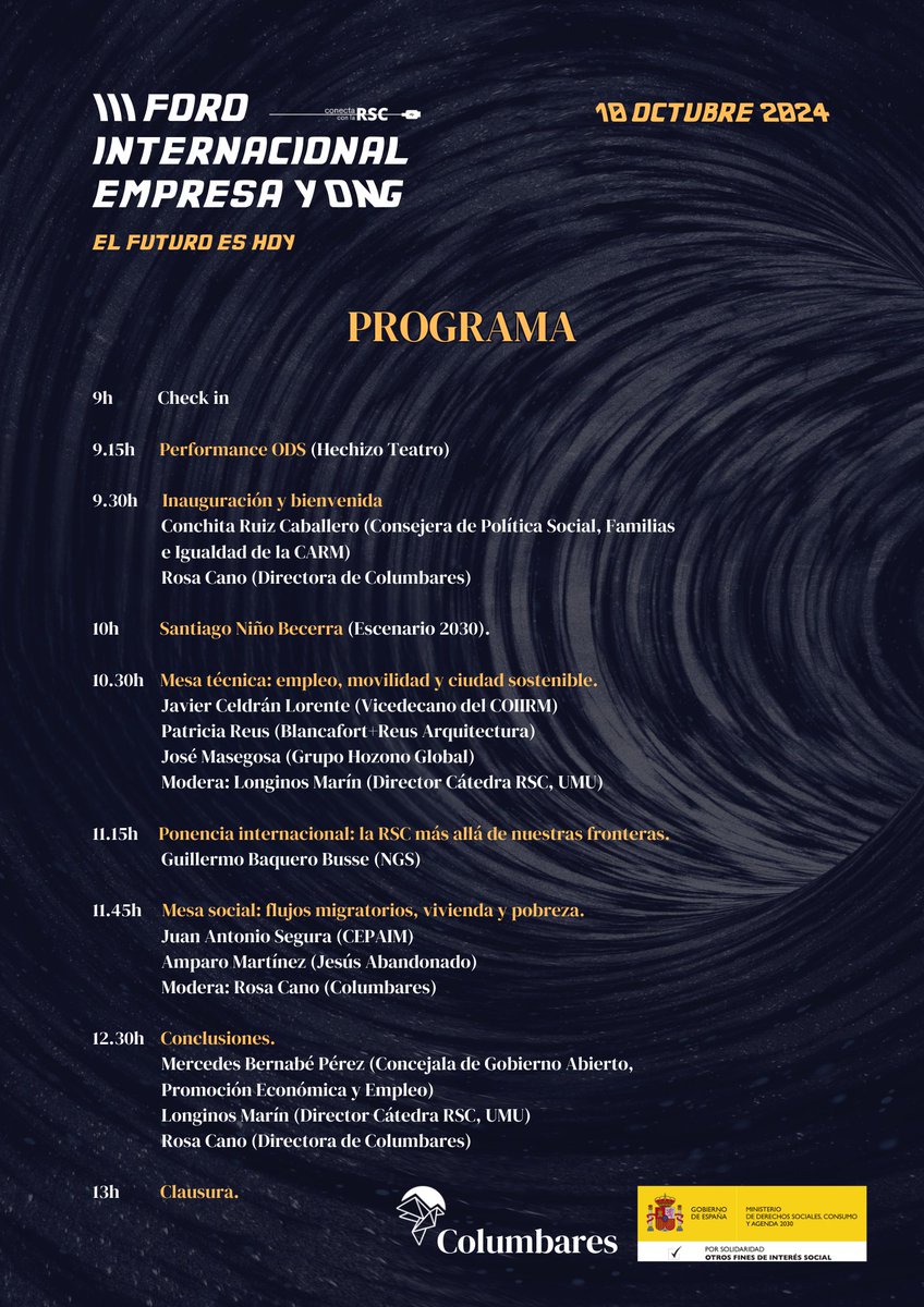 ColumbaresONG's tweet photo. Programa de vuelo:
@ElHechizoTeatro
@sninobecerra
(Mesa técnica) @jacello @patriciareus @hozonoglobal
Modera @longinosmarin
(Internacional) @NGSystemNGS
(Mesa social) @jsegura17 @FJAbandonado
Modera @rosacano3
Presenta @MarinAzucena
#conectaconlaRSC https://t.co/7eH34OBmu0