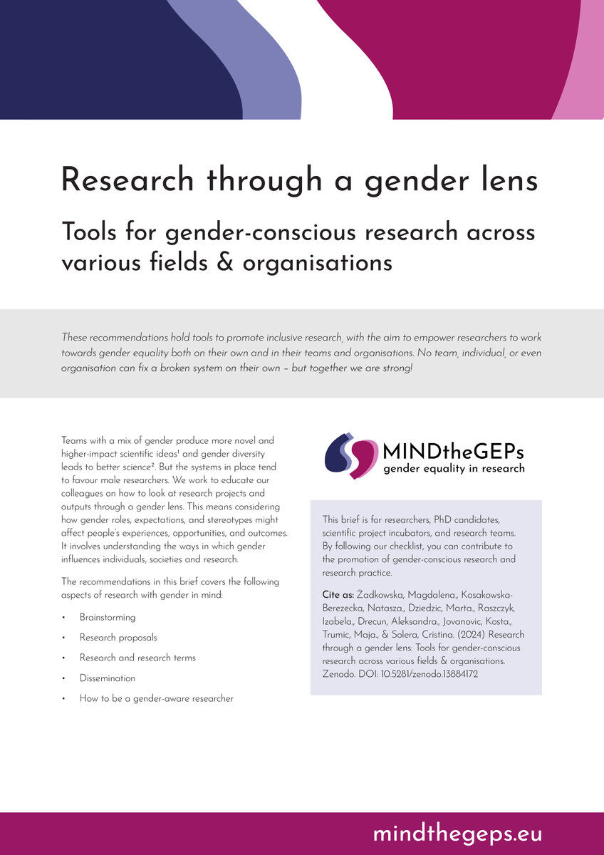 JUST PUBLISHED | #PolicyBrief on research through a gender lens: tools for gender-conscious research across various fields &amp; organisations 🔎

Read the recommendations: doi.org/10.5281/zenodo…