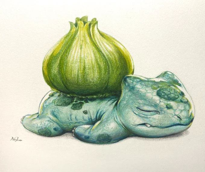 すやすやフシギダネ #pokemonfanart #ポケモンイラスト #bulbasaur #色鉛筆