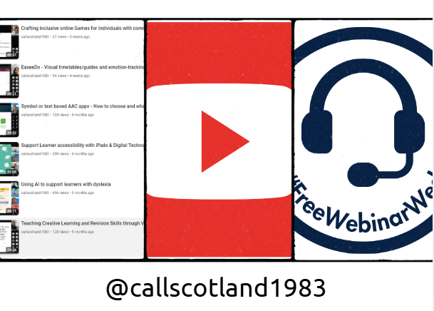 CALLScotland's tweet photo. Did you know that you can access recordings of our webinars from the CALL Scotland YouTube channel? There are over 100, many of which have an AAC focus. Explore the Webinar playlist and learn about tools, apps, assessments and more.

https://t.co/KWU3zZRbST

#AACaware24 #AAC https://t.co/N8oFMtO3kf