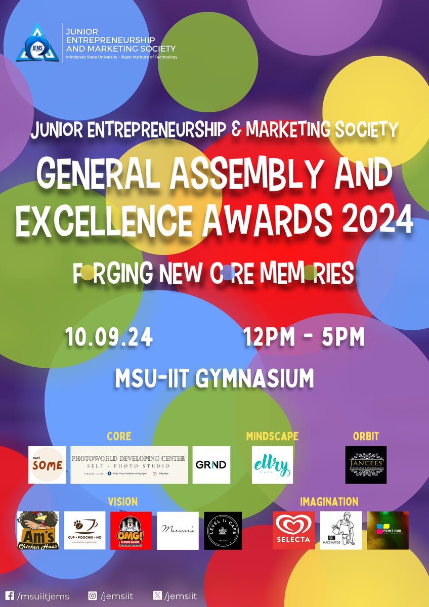 jemsiit's tweet photo. Ready to feel all the emotions? 🟡🔵🟢🔴🟣

We officially invite you to our 𝗚𝗲𝗻𝗲𝗿𝗮𝗹 𝗔𝘀𝘀𝗲𝗺𝗯𝗹𝘆 𝗮𝗻𝗱 𝗘𝘅𝗰𝗲𝗹𝗹𝗲𝗻𝗰𝗲 𝗔𝘄𝗮𝗿𝗱𝘀 𝟮𝟬𝟮𝟰 with the theme title 𝙁𝙤𝙧𝙜𝙞𝙣𝙜 𝙉𝙚𝙬 𝘾𝙤𝙧𝙚 𝙈𝙚𝙢𝙤𝙧𝙞𝙚𝙨! https://t.co/2Sems9uQkq