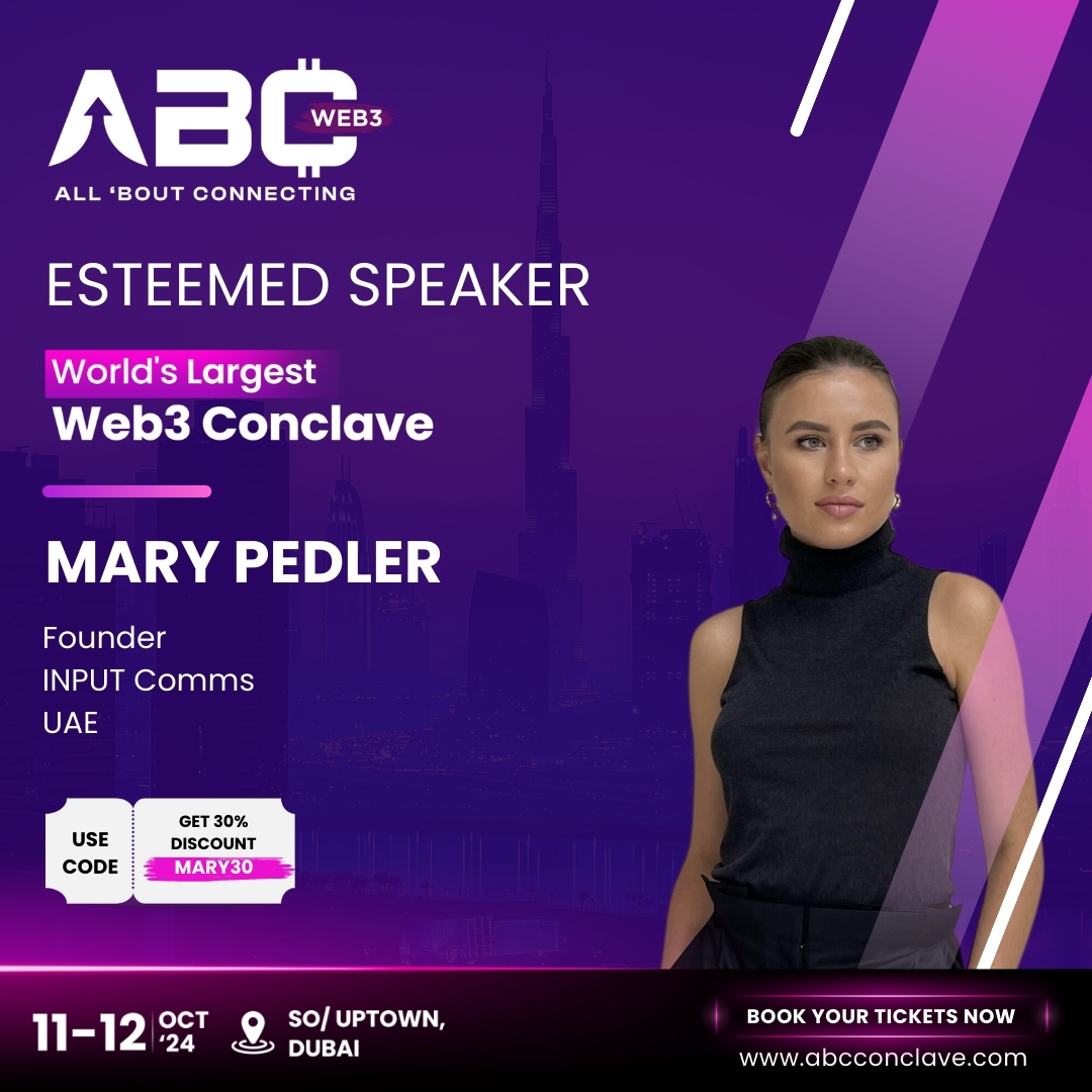 Join us as <a href="/mary_pedler/">Mary Pedler</a> shares her expertise at ABC Conclave - Dubai 2024! Get ready for insightful discussions on October 11-12, 2024, at SO/ Uptown Dubai.

Mary, the founder of INPUT Communications Agency and INPUT Lifestyle, brings over seven years of experience in global