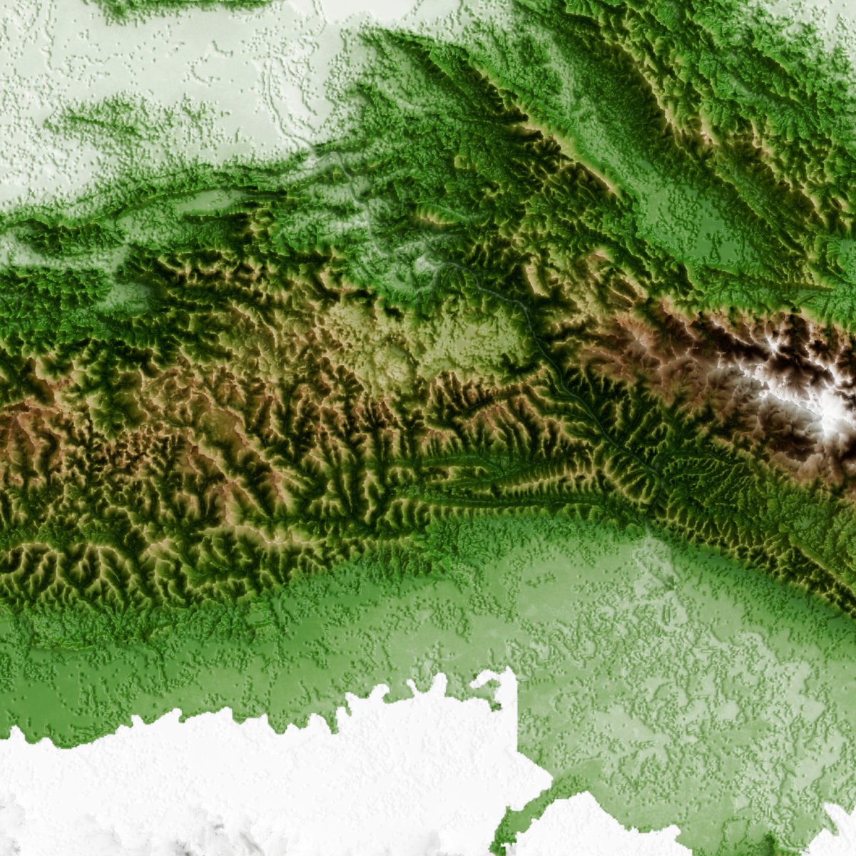 pixelattemaps's tweet photo. Here's a #shadedrelief map of #Papua Province. The region features diverse terrain, with about 30% uninhabitable due to steep mountains, swamps, and protected forests #QGIS #Blender3D #topography #3Dmap https://t.co/y5nlMm7OYa