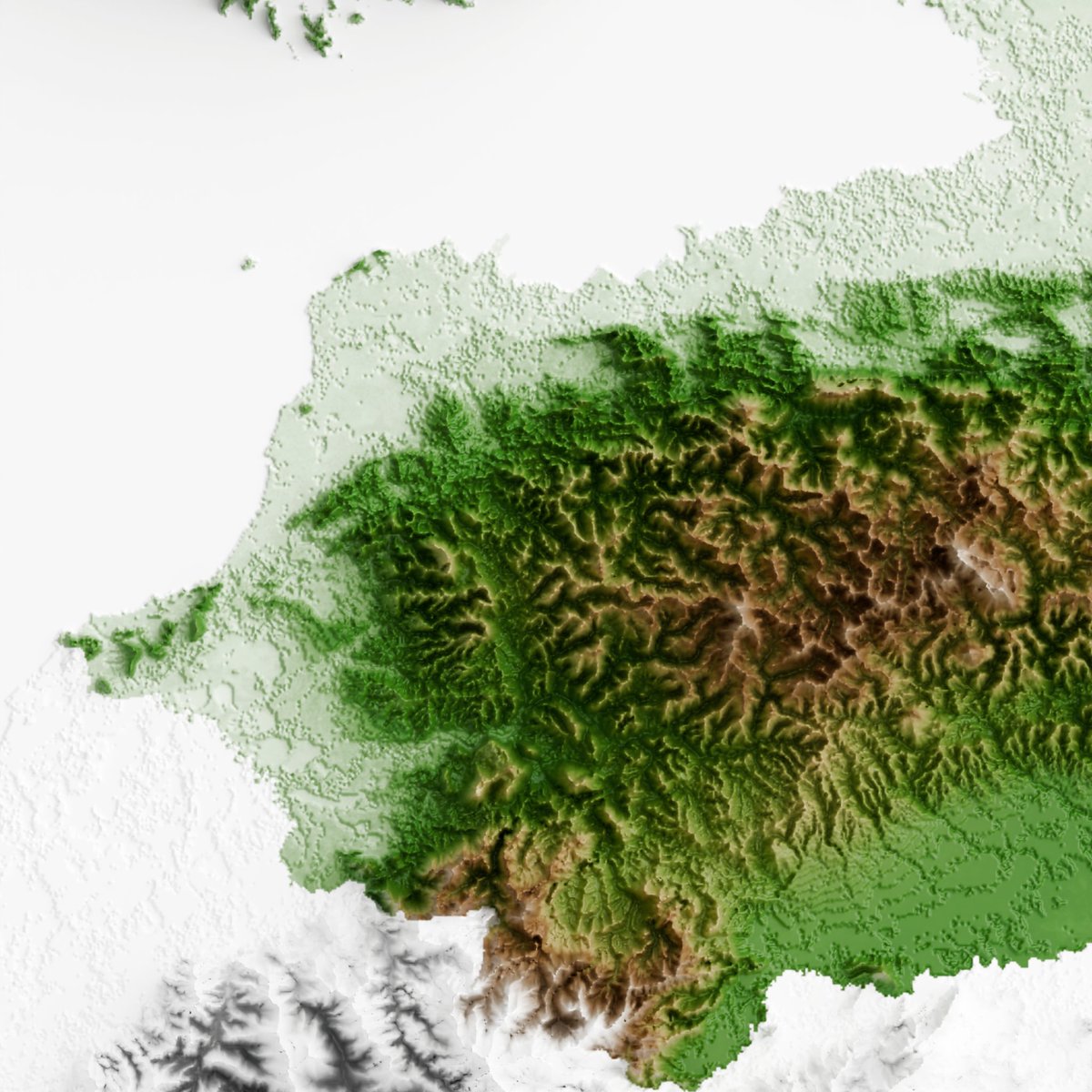 pixelattemaps's tweet photo. Here's a #shadedrelief map of #Papua Province. The region features diverse terrain, with about 30% uninhabitable due to steep mountains, swamps, and protected forests #QGIS #Blender3D #topography #3Dmap https://t.co/y5nlMm7OYa
