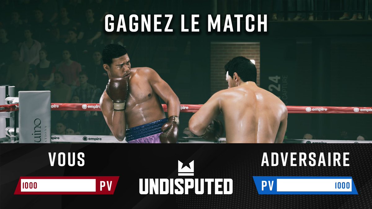 3…2…1… Le combat peut commencer ! 🛎️

Affrontez votre adversaire sur le ring et remportez le combat !

Réalisez ces actions afin de l’affaiblir et d’être sacré champion #UNDISPUTED 🥊
🔁 = -30 HP
💬 = -15 HP
❤️ = -5 HP
